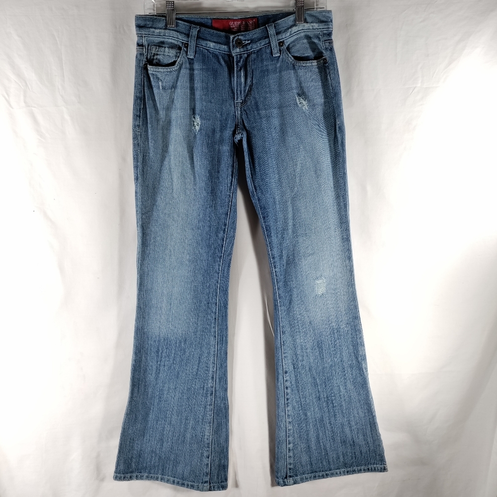 Guess Bootcut Flare Jeans Womens Sz 28 Low Rise Distressed Embellished Pockets